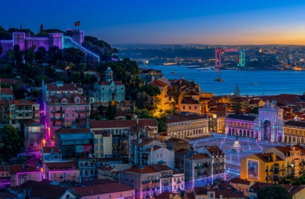 CH3 Agency event production hub in Lisbon, Portugal — panoramic view of the Lisbon cityscape at sunset