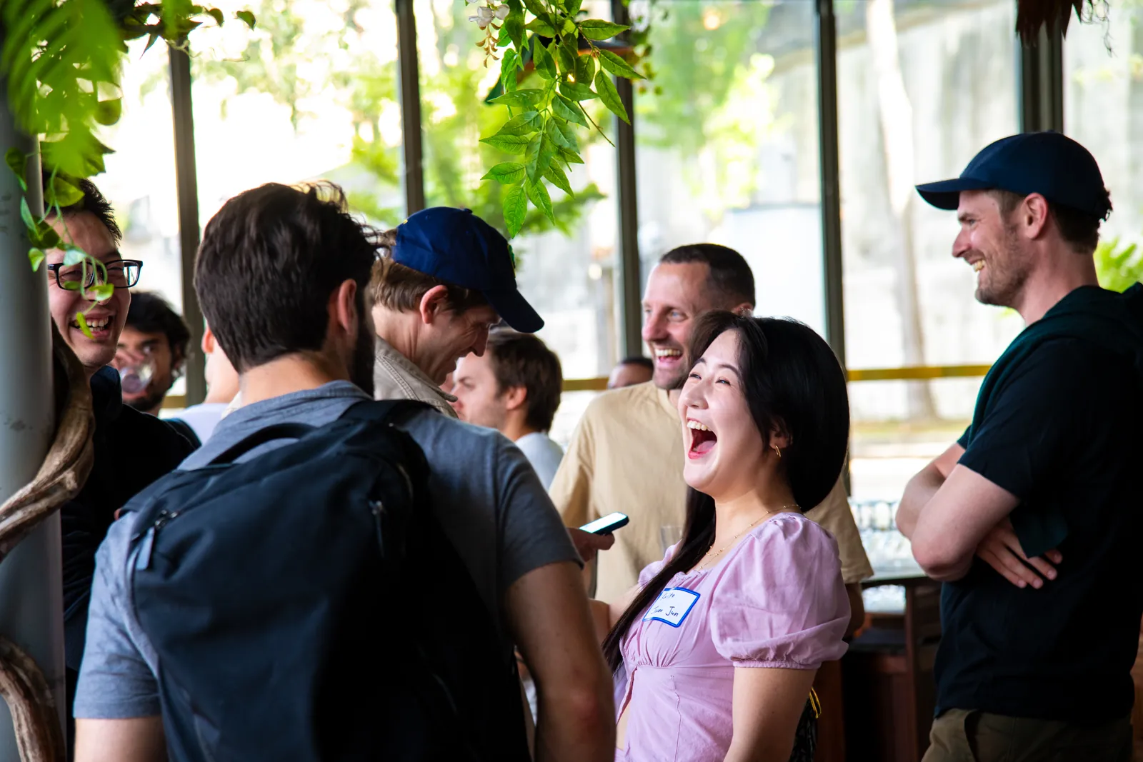 Guests networking at the Goldsky EthCC kickoff at Les Jardins du Pont Neuf in Paris, produced by CH3 Agency