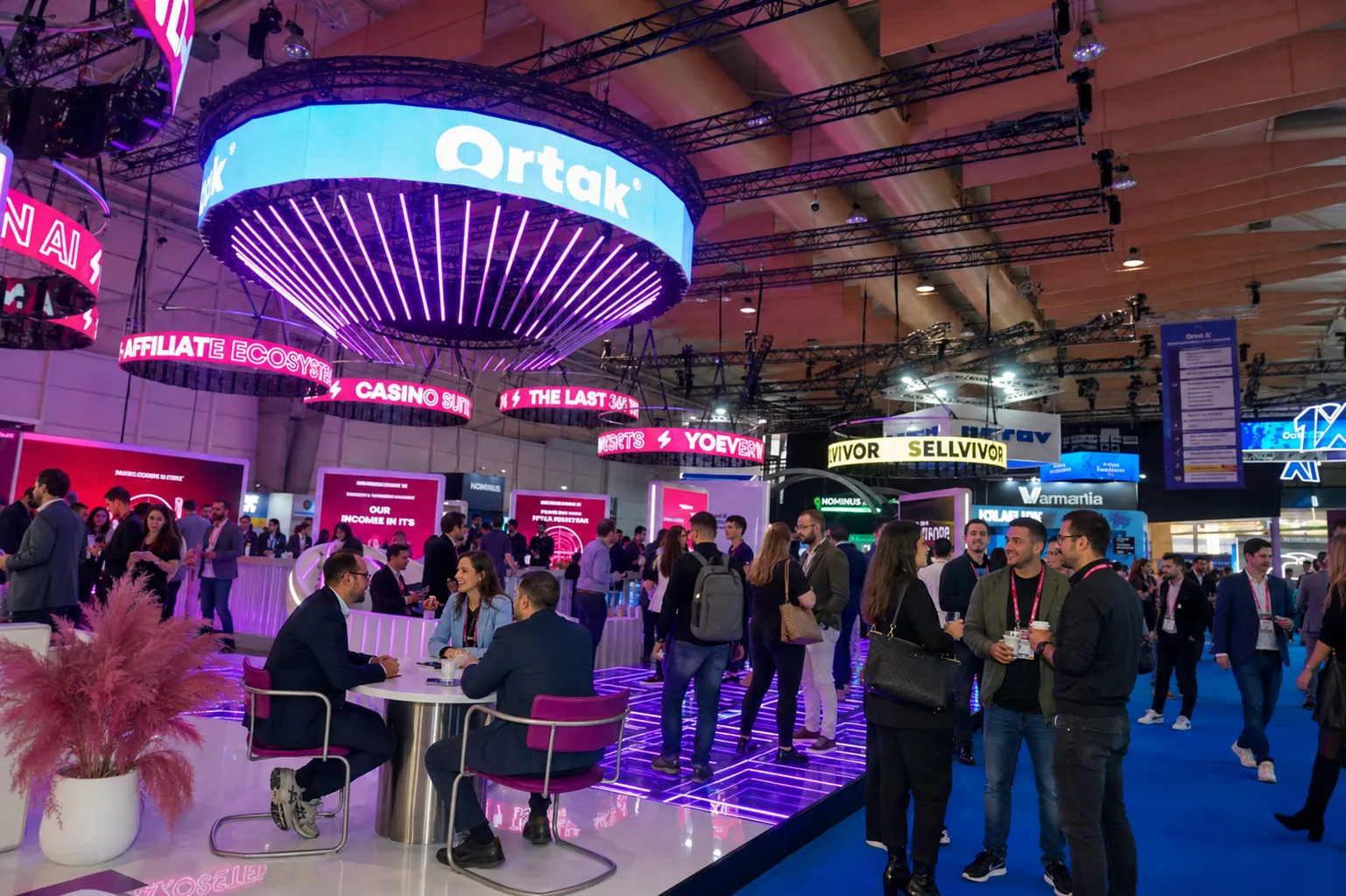 Exhibitor stands and visitors on the SBC Summit show floor at FIL Lisbon