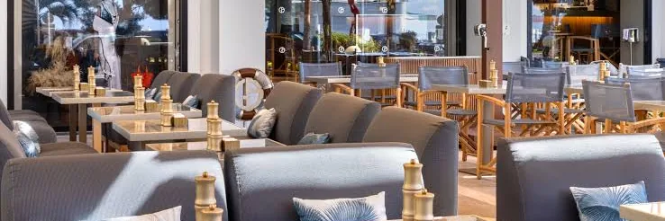 Terrace seating outside Armani Caffe on the Cannes Croisette