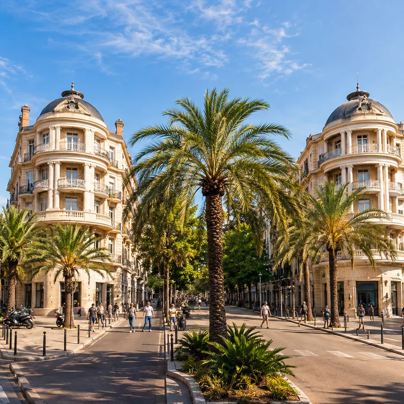 A palm-lined boulevard in the Carnot district of Cannes, inland from the seafront