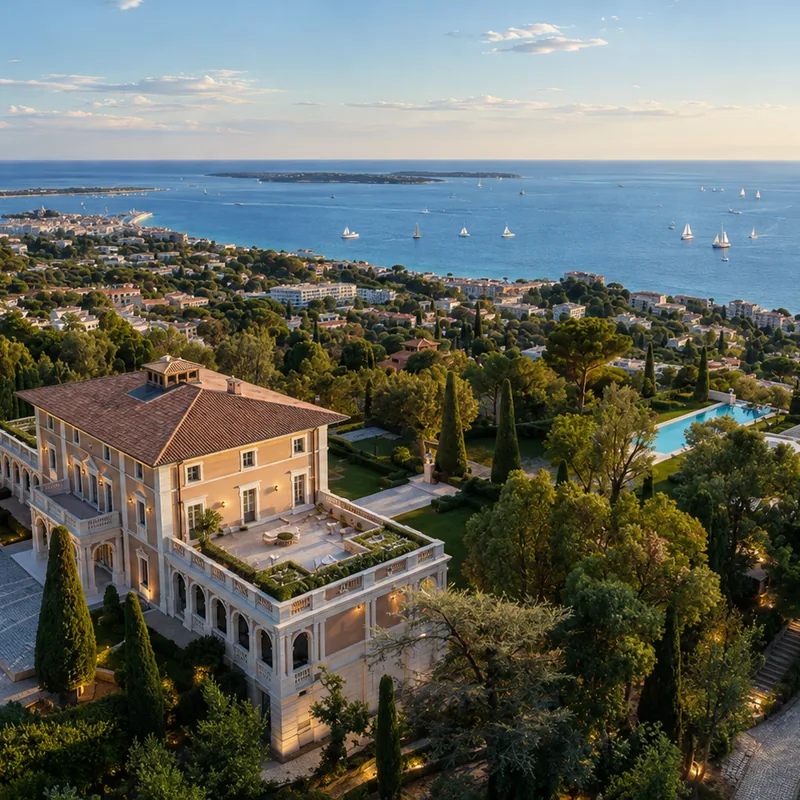 Wooded hills and villas at Croix-des-Gardes above the Cannes rooftops
