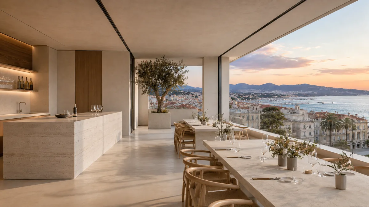 Best event venues Cannes — a Croisette terrace above the bay at dusk, CH3 Agency