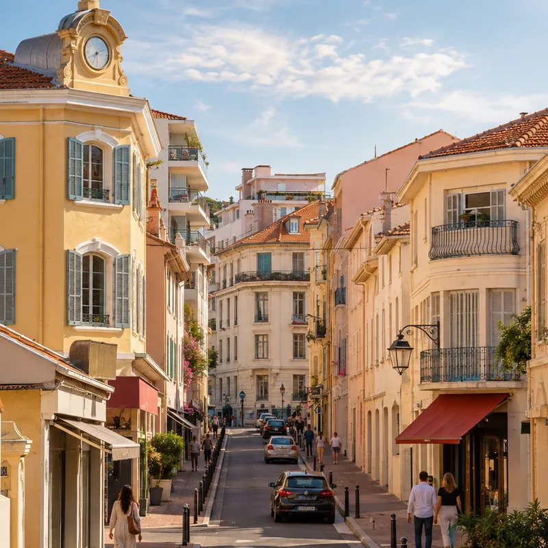A quiet shopping street in the Prado-Republique district of Cannes