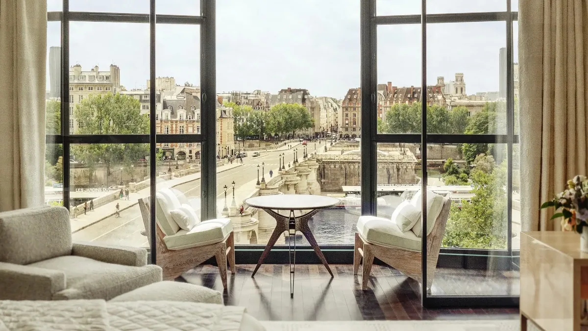 A Cheval Blanc Paris interior overlooking the Pont Neuf