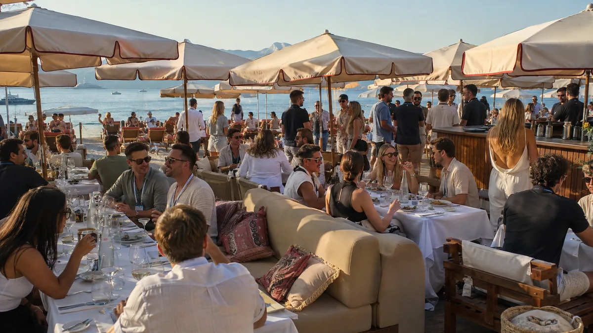 dYdX brunch for 150 guests at Rado Plage in Cannes, produced by CH3 Agency