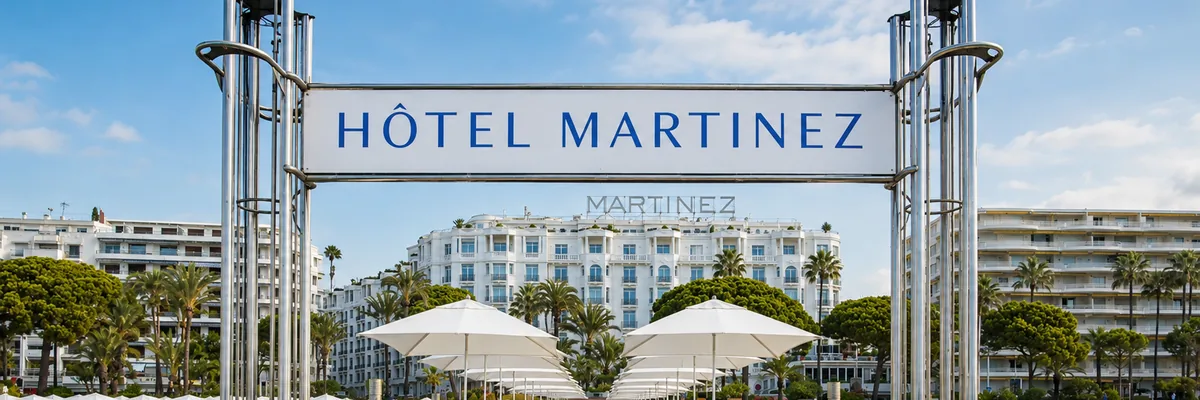 The Hotel Martinez beach jetty and facade on the Cannes Croisette