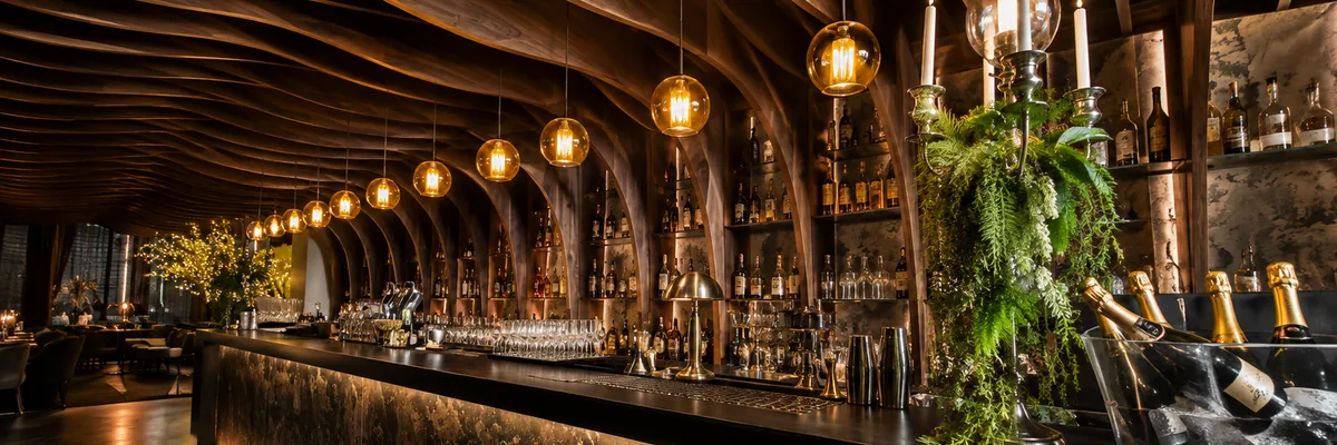 The lit bar counter at Love Cafe on Rue Hoche, Cannes