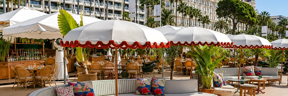 Beach terrace seating at Lucia on the Cannes Croisette