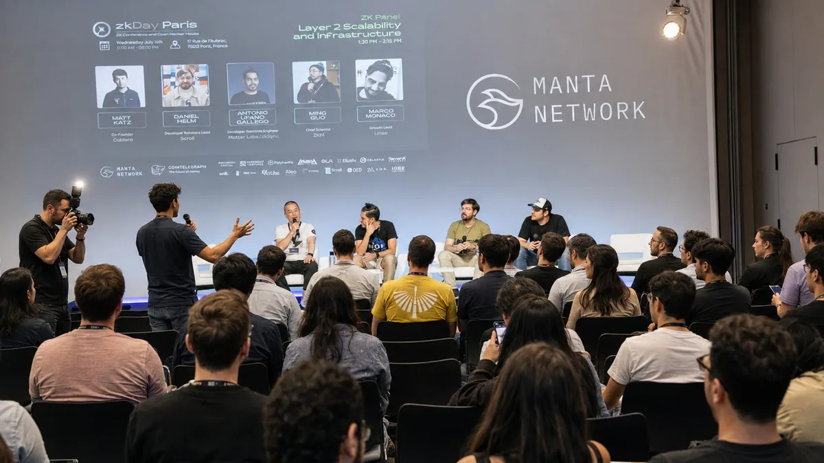 Layer 2 scalability panel at Manta Network's ZKDay conference produced by CH3 Agency in Paris