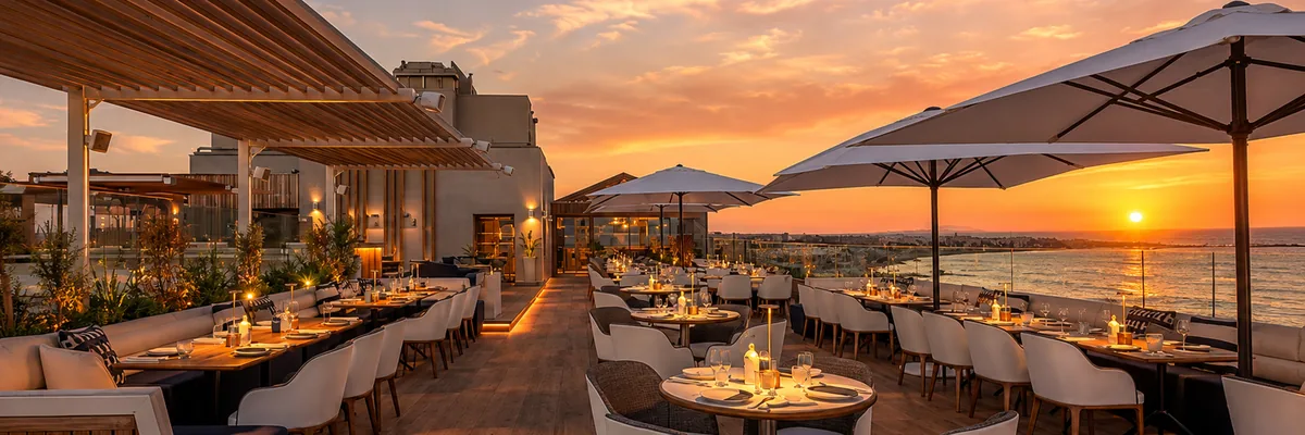 Sunset dining on the Marea rooftop terrace above Cannes