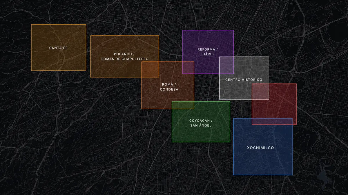 Map of Mexico City event districts
