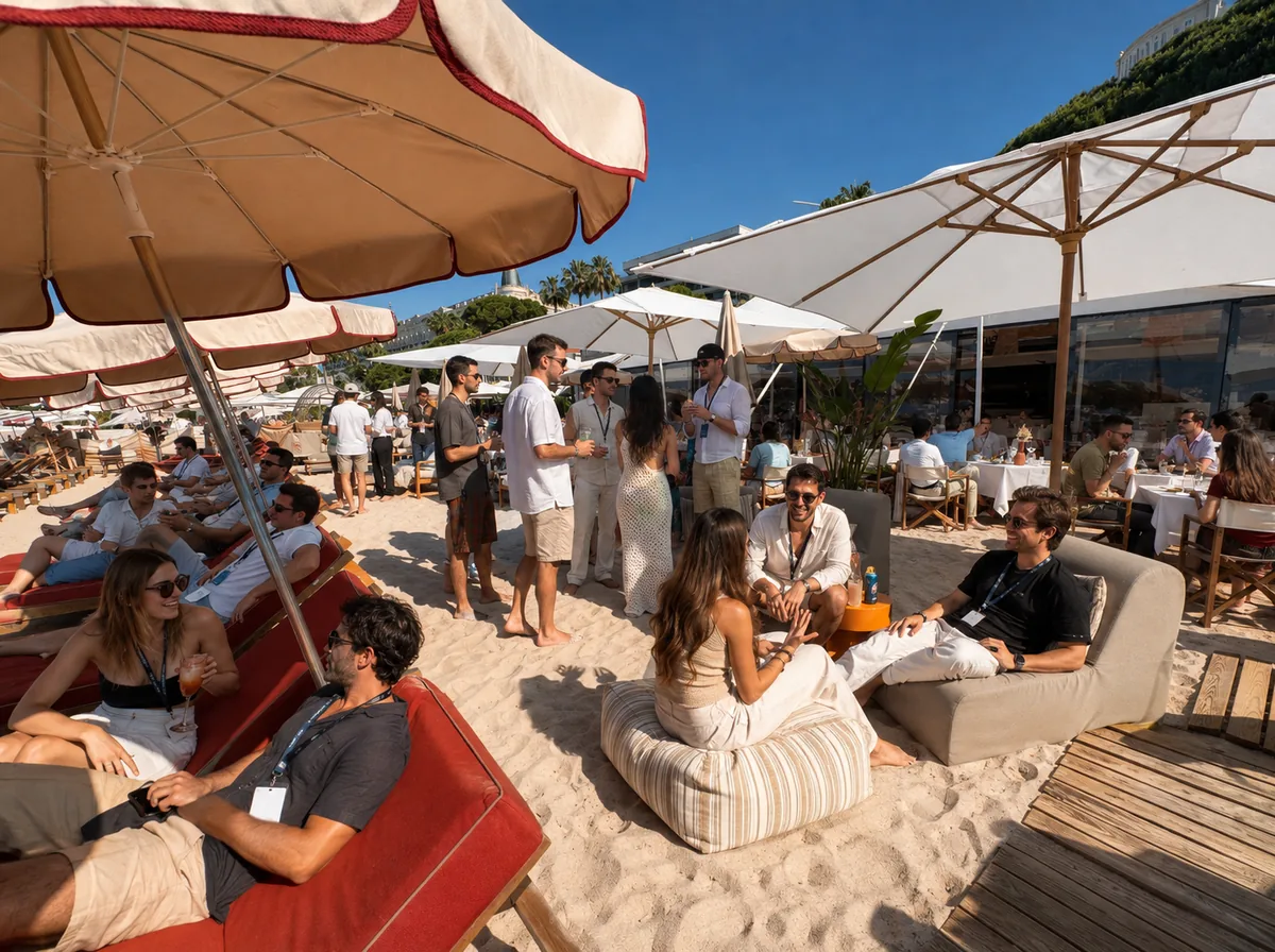 Paradigm Beach Cafe work session for 100 guests at Rado Plage in Cannes, produced by CH3 Agency