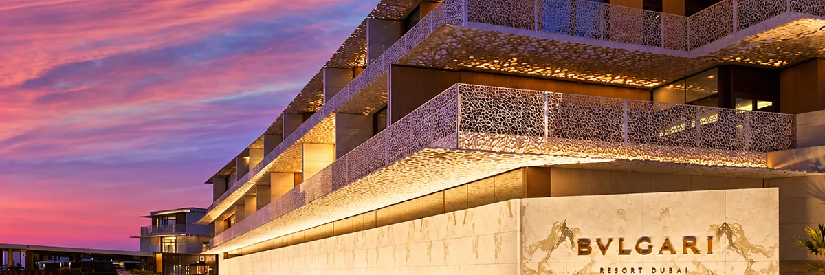 Bvlgari Resort at sunset, Jumeirah Bay Island, Dubai, United Arab Emirates