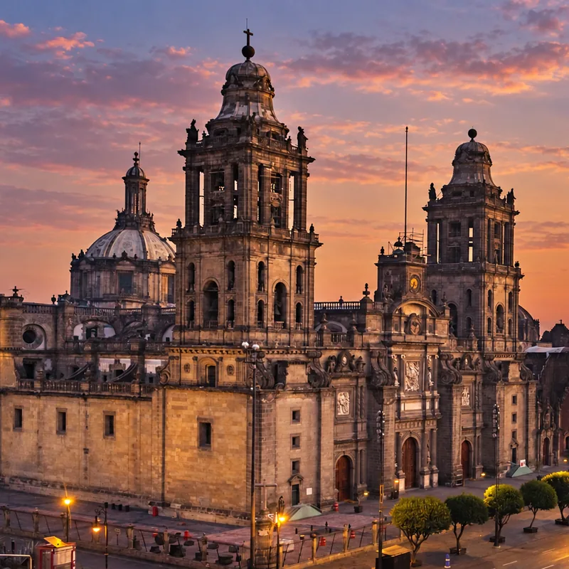 Metropolitan Cathedral and the Z&oacute;calo at sunset in Centro Hist&oacute;rico, Mexico City &mdash; CH3 Agency