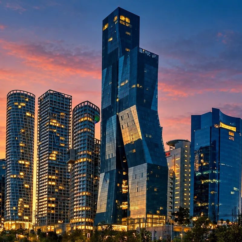 Glass skyscrapers against a sunset sky in Santa Fe, Mexico City &mdash; CH3 Agency