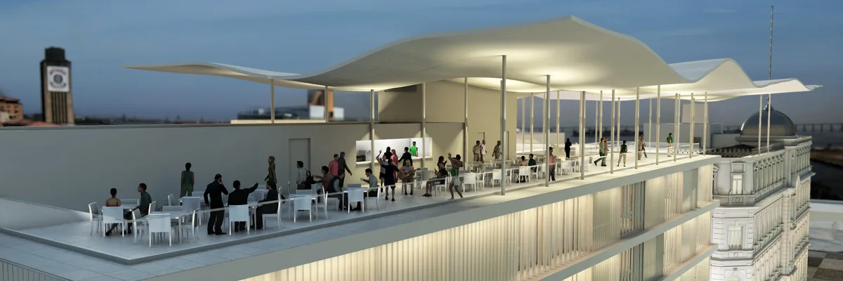 Rooftop terrace at Museu de Arte do Rio, Praça Mauá, Rio de Janeiro, Brazil